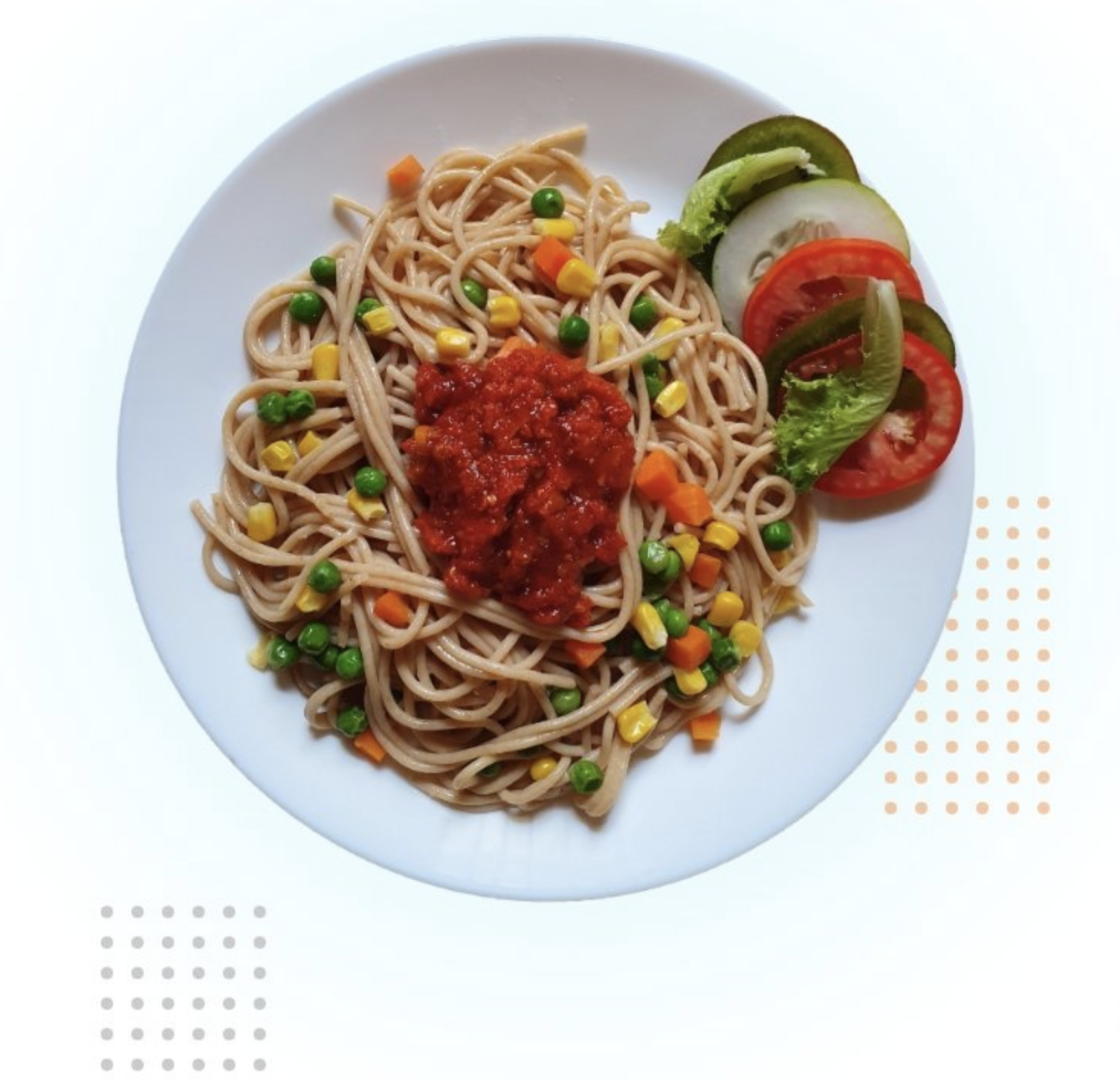 Pasta dish with sauce and vegetables